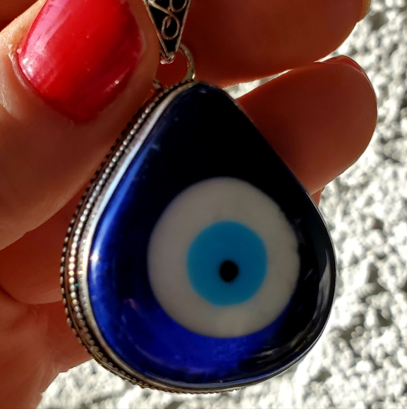 New Blue Evil Eye Antique Design 925 Silver Pendant. - Picture 7 of 15